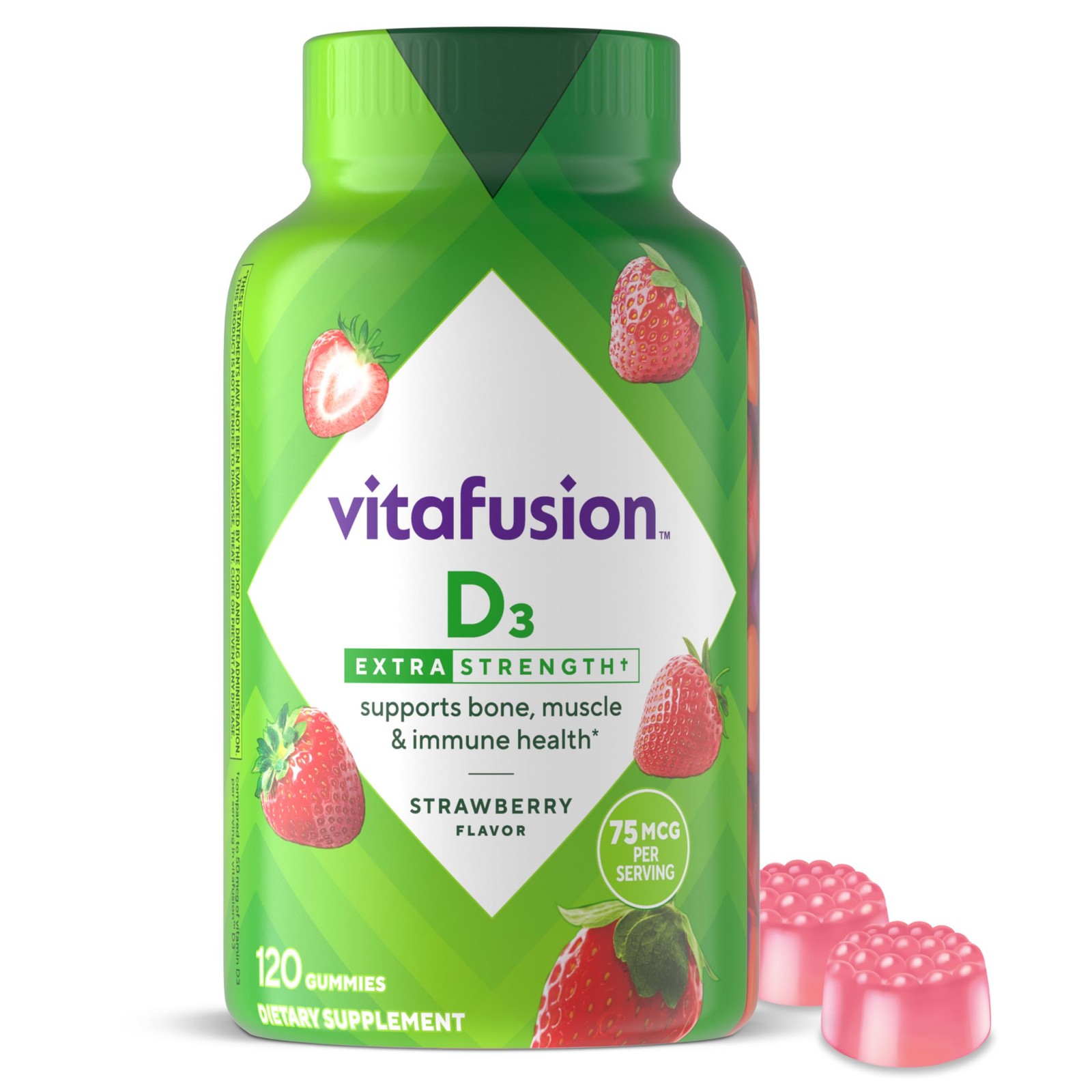 vitafusion Extra Strength Vitamin D3 Gummy, Strawberry Flavored Bone and Immune