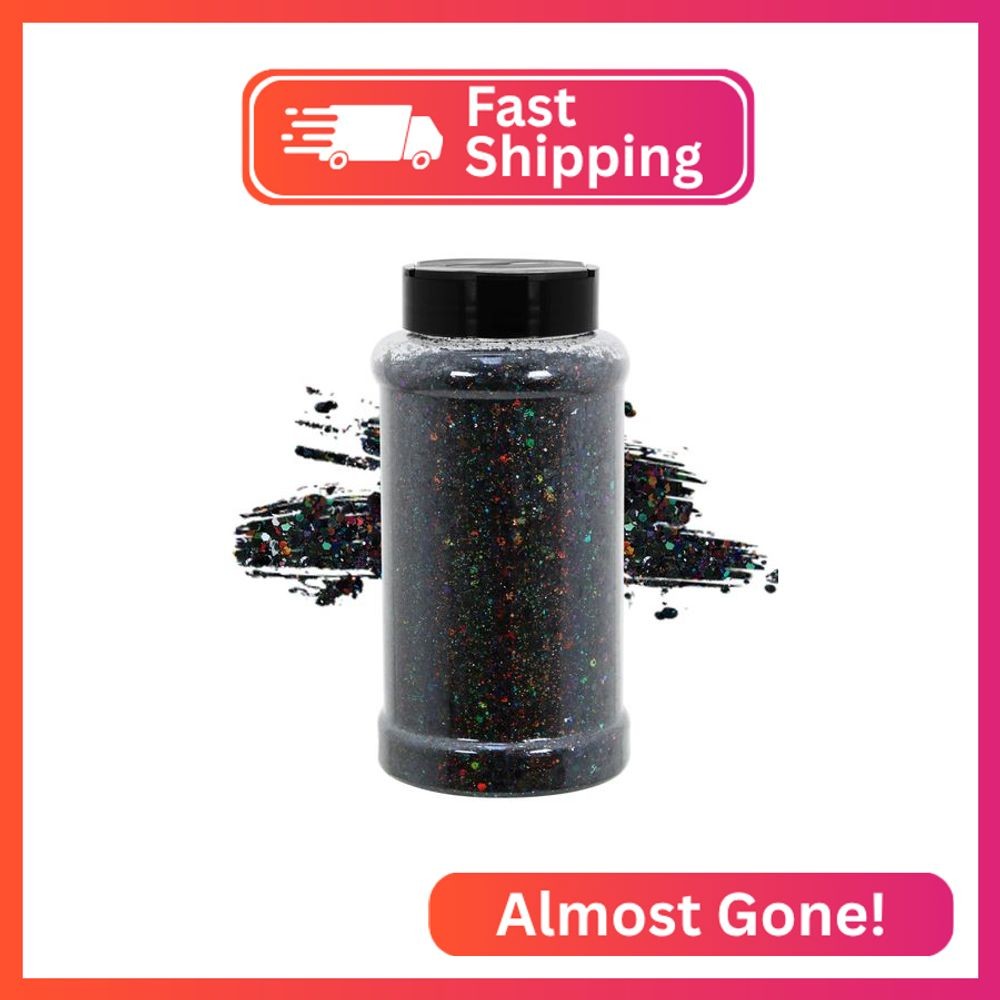 TORC 1 Pound Black Holographic Glitter 16 oz Mix Chunky Glitter Bulk for Resin C