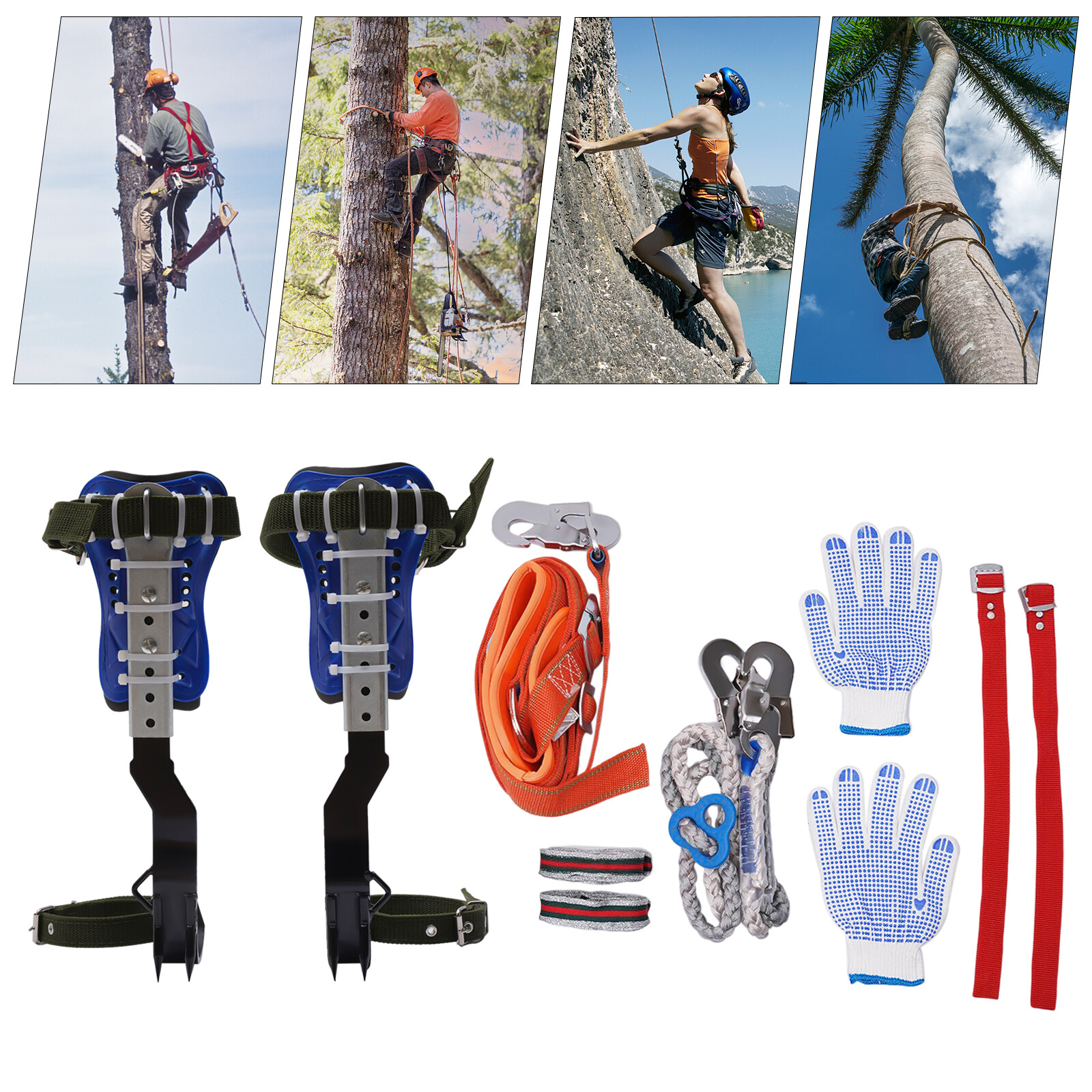 Tree Climbing Spike Set Adjustable Pole Climbing Gear Kit W/Safety Belt Portable