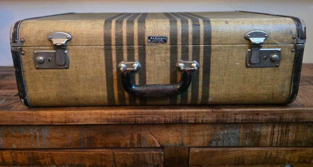 Vintage Samson Shwayder Bros Inc Striped Suitcase Luggage FLAWS