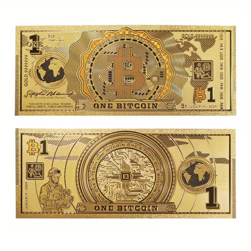 Genuine 24 CARAT GOLD Bitcoin Banknote Ships flat & SHIPS FREE within the USA
