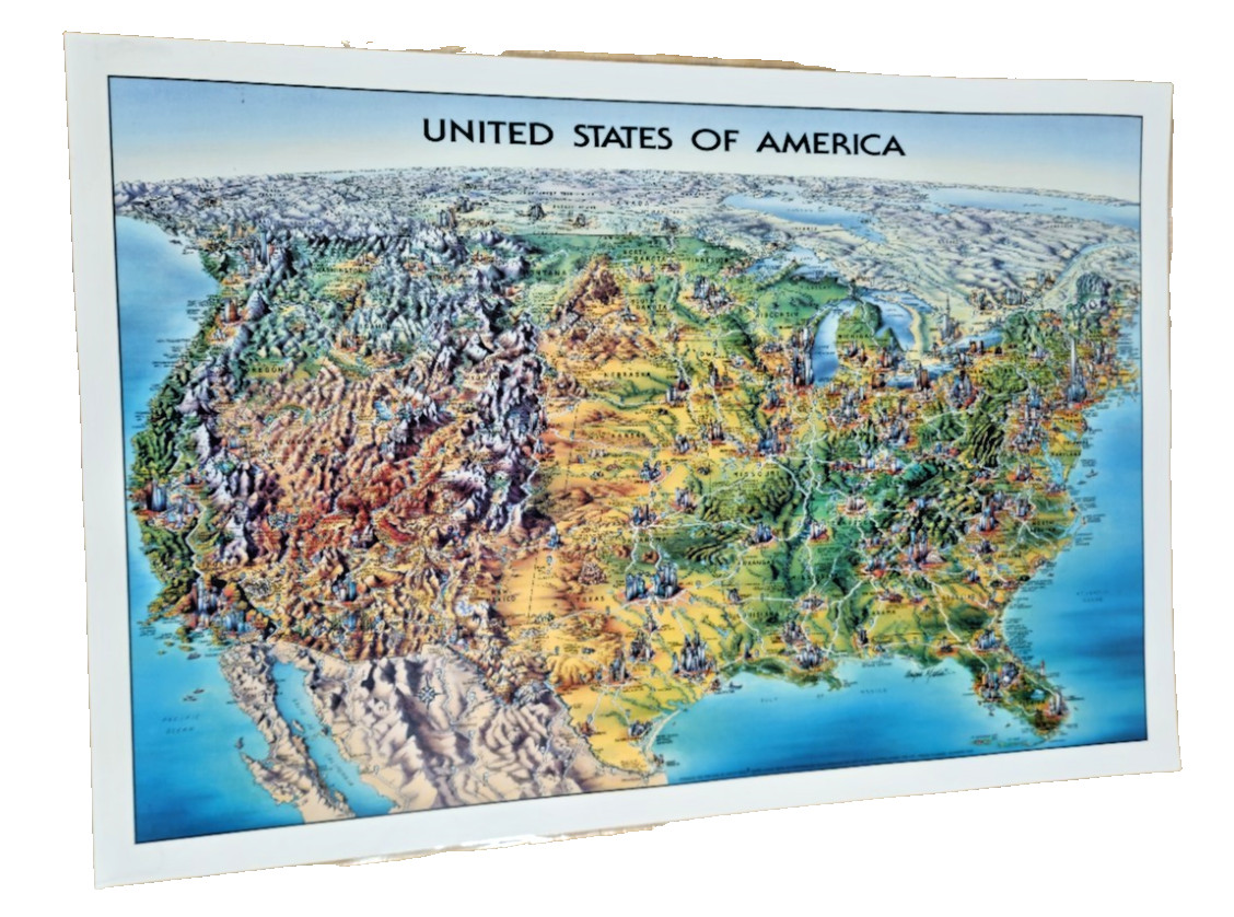 Unique Media Laminated Poster Map United States Of America Artistic Illustration