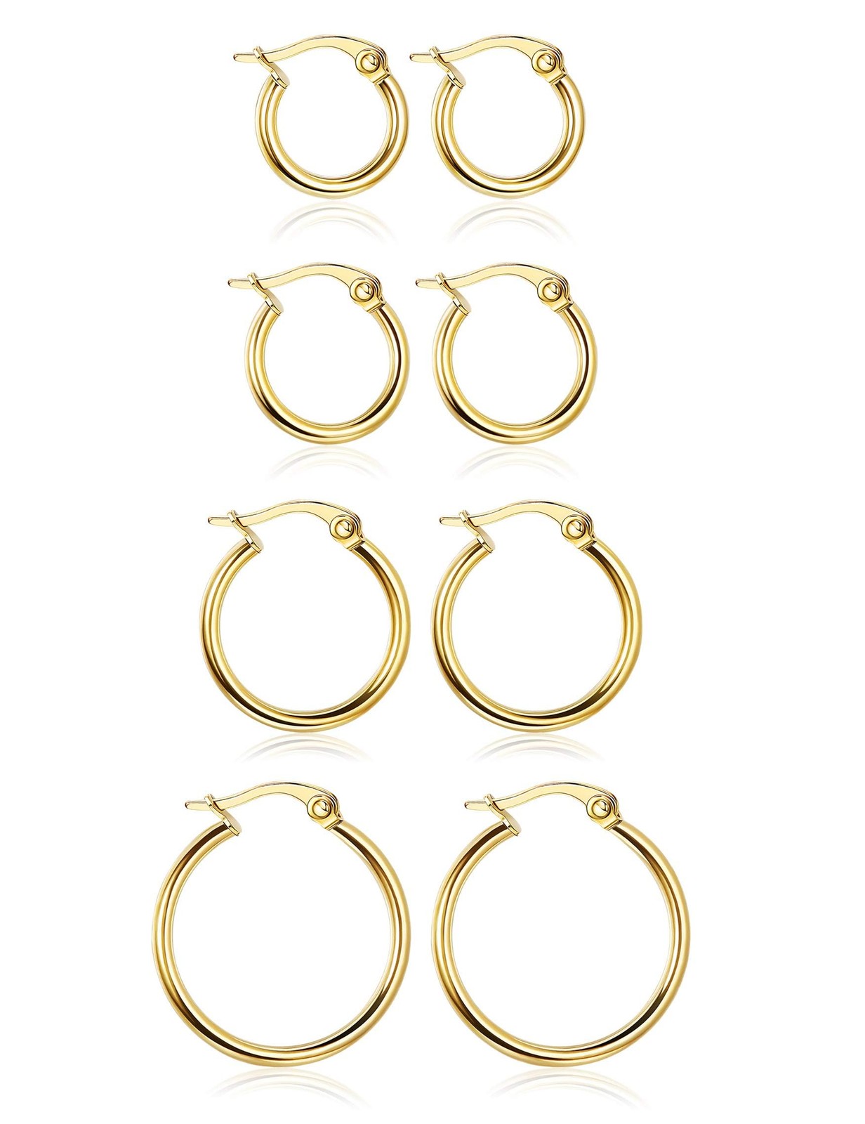 LOYALLOOK Gold Hoop Earrings Stainless Steel Rounded Small 10mm, 