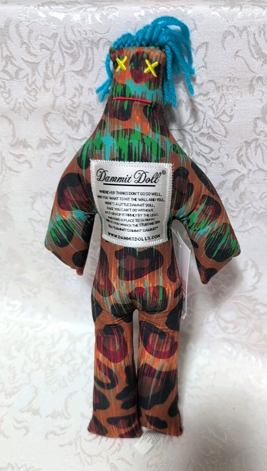Original Dammit Doll Plush Stress Reliever 13” Tall Blue Hair Animal Print NWT