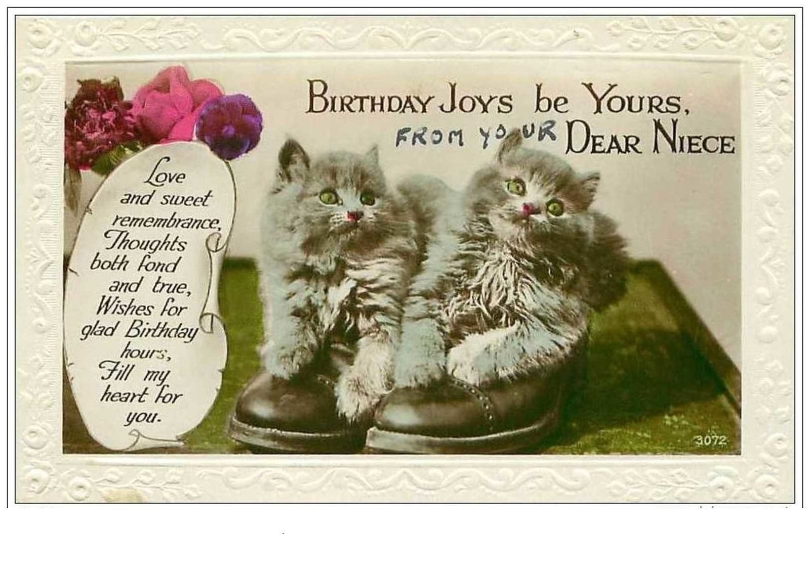 Cats No. 2031 Birthday Joys Be Yours Dear Niece. Gray Kittens In Shoes