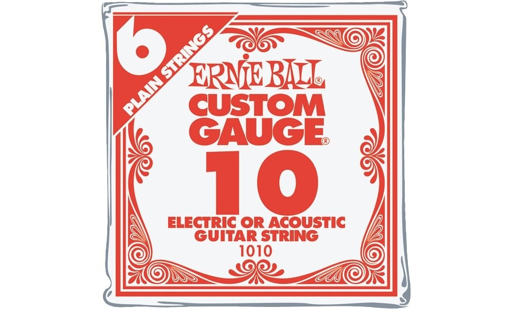 Ernie Ball Nickel Plain Single Guitar String .010 6-Pack 6 Pack, Silver 