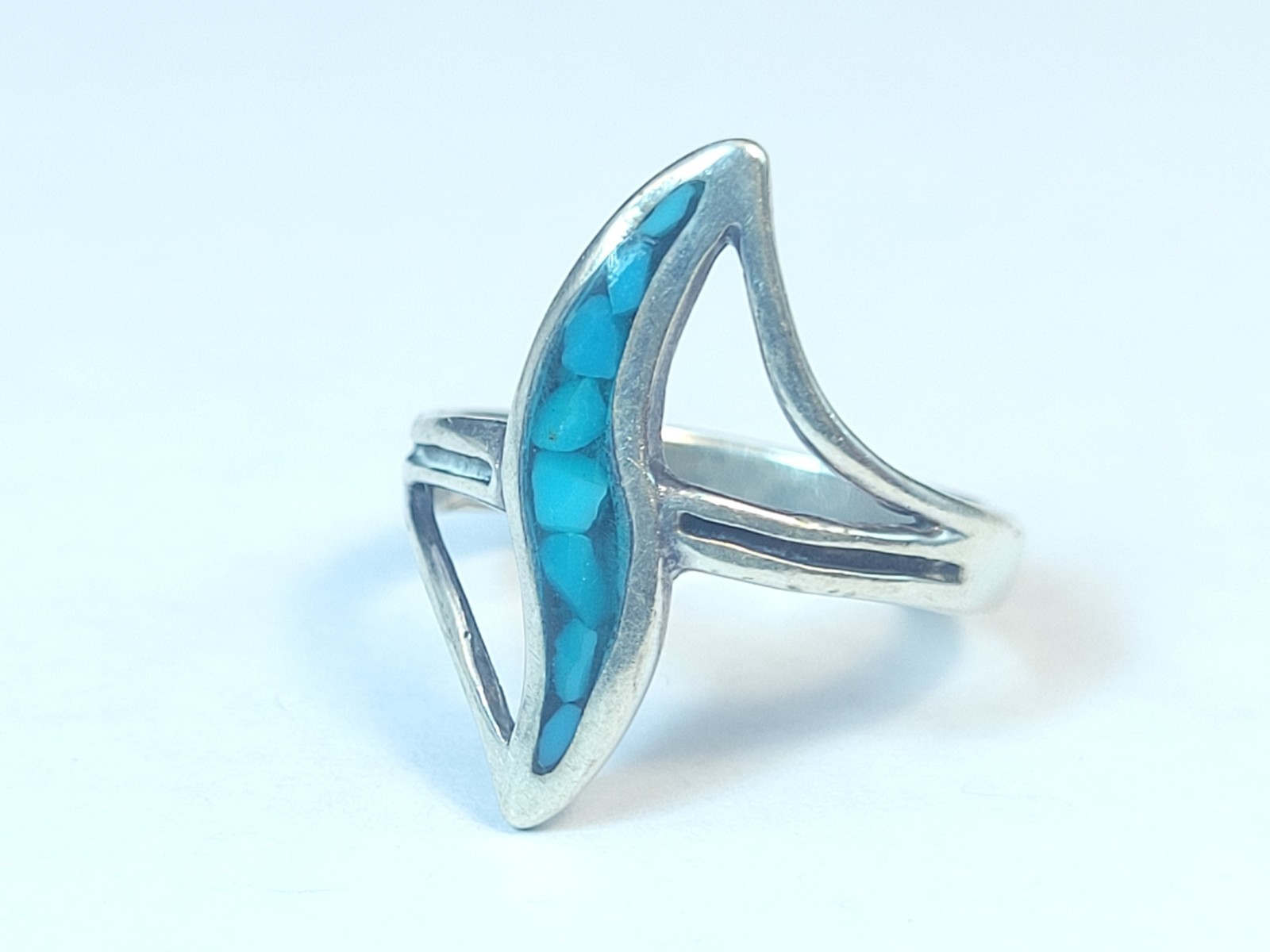 Turquoise Inlay Sterling Silver 925 Band Ring Size 4 3/4"