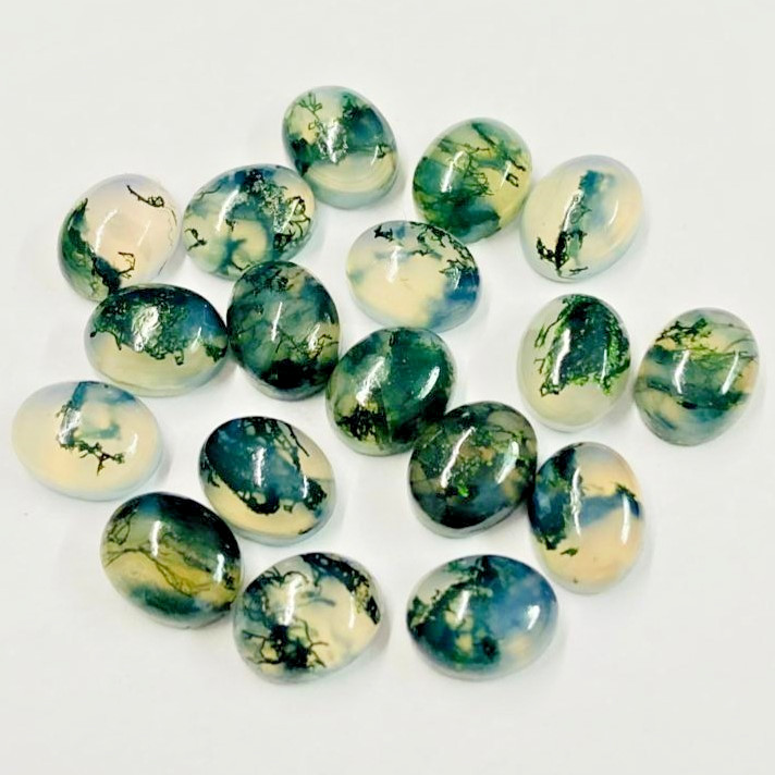 Green Moss Agate Cabochon Gemstone Oval Flat Back Loose Gemstone (5MM TO 15MM)