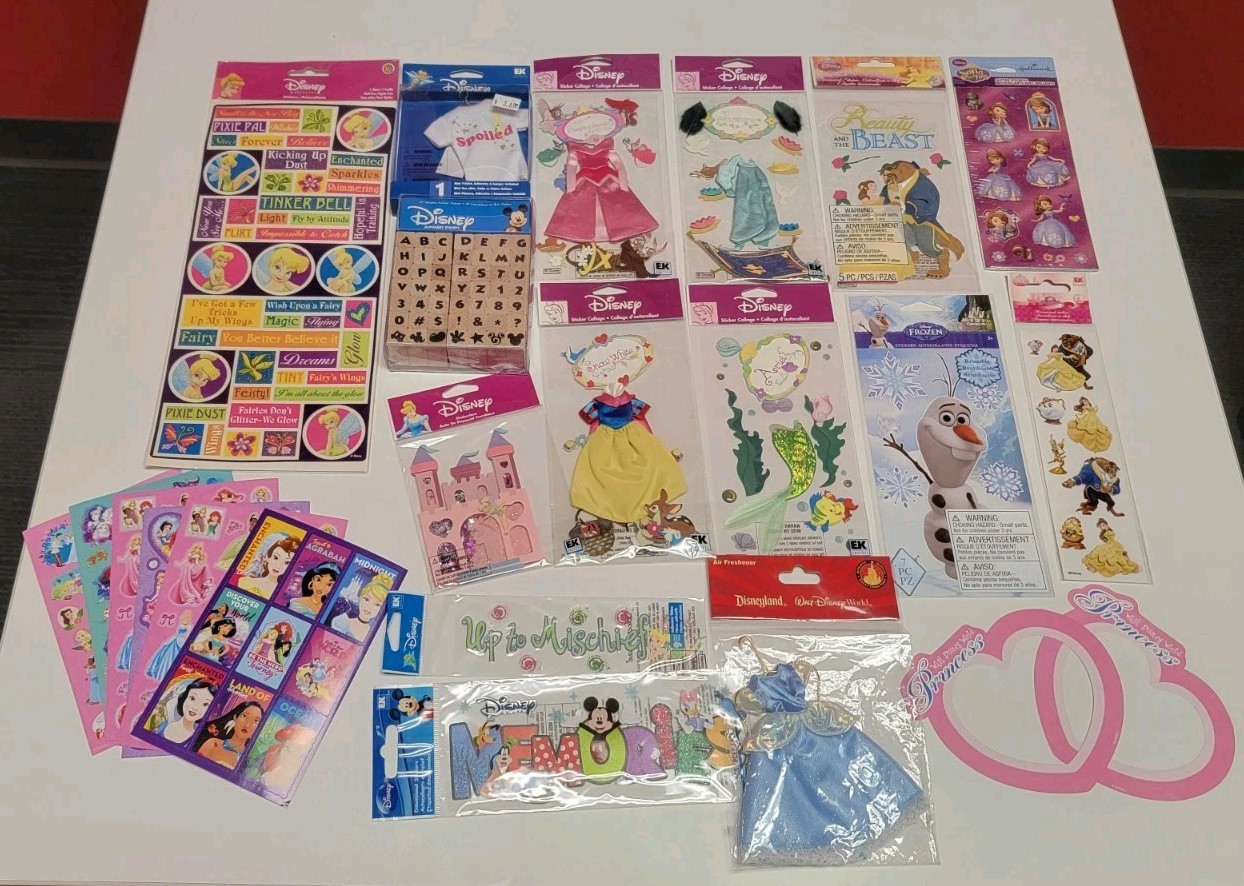 23 Piece Disney Scrapbook/ Papercraft Lot. Stickers, Stamps & More. Ek Success