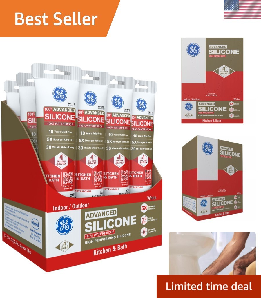 Advanced Silicone Caulk for Kitchen & Bathroom, White, 2.8 fl oz Tube, 12 Pac...