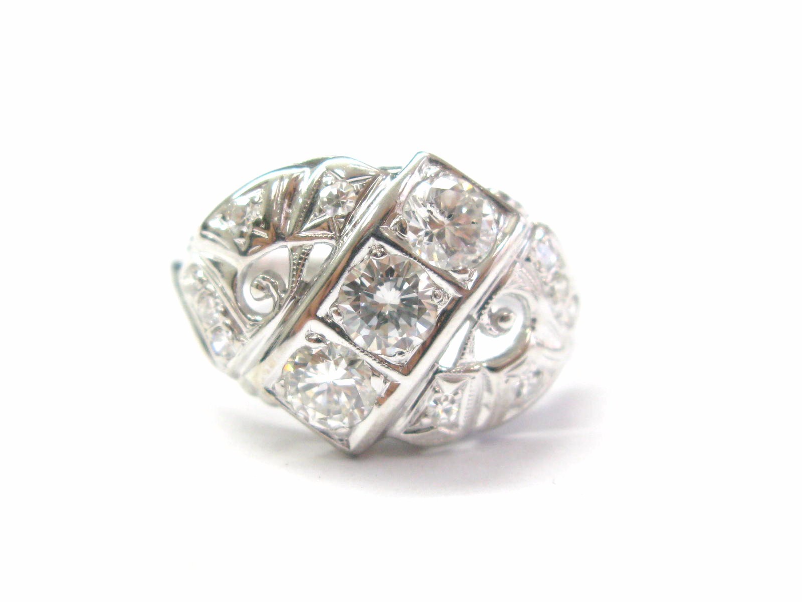 Fine VINTAGE Diamond Jewelry White Gold Ring 14KT .90CT