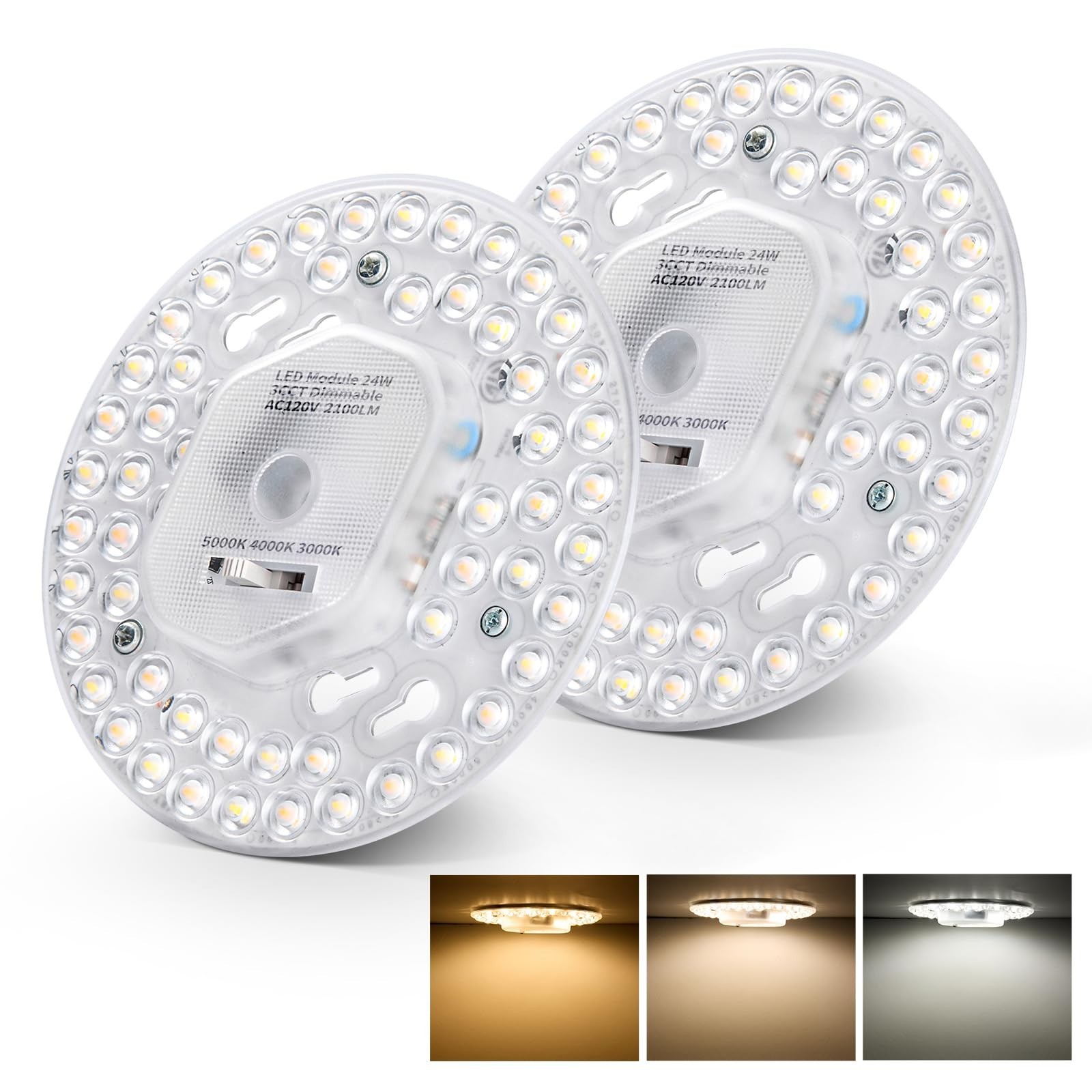 2 Pack Ceiling Fan LED Light Replacement Dimmable 5.1 inch 24W 2100LM, AC120V...