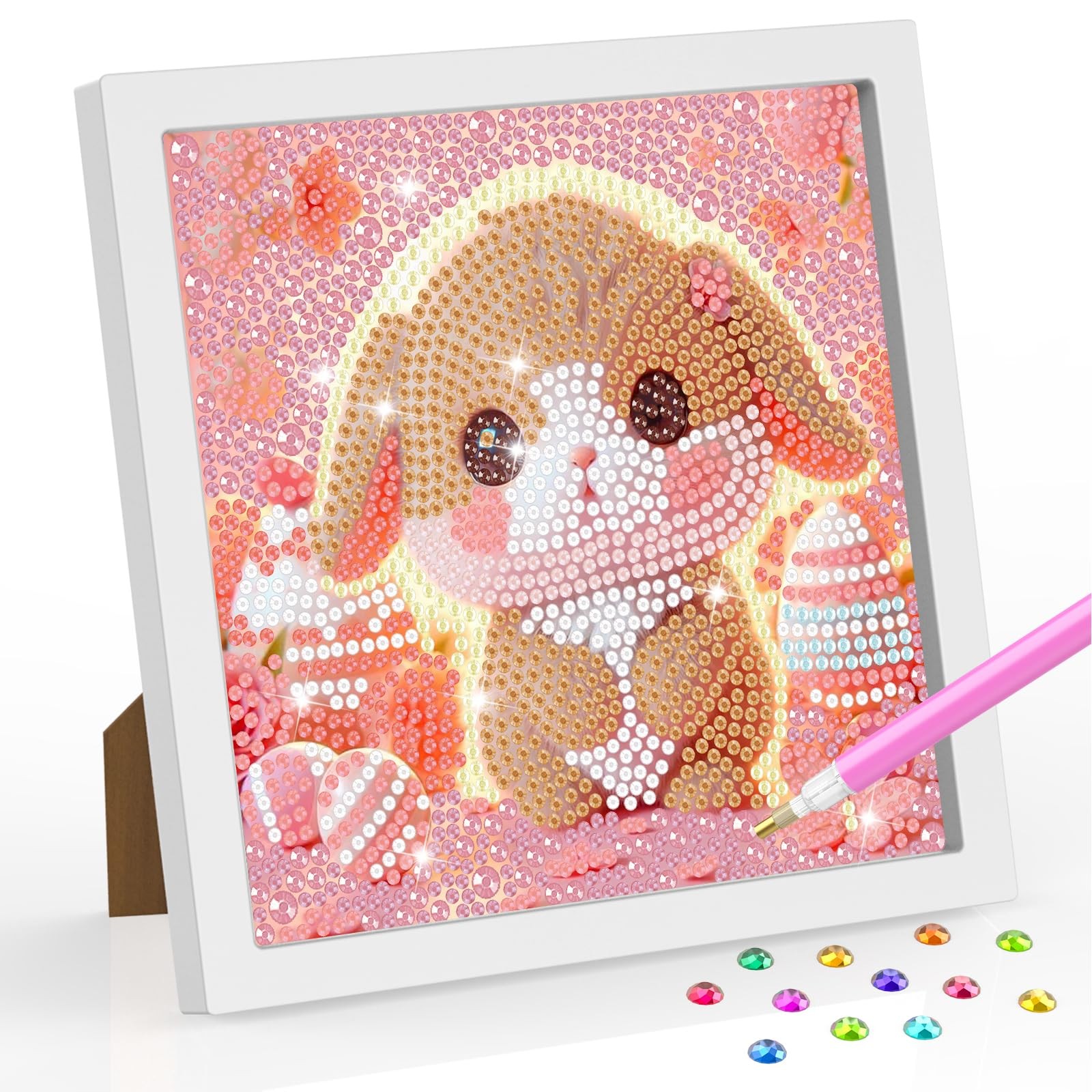 Easter Rabbit Diamond Art Kit For Kids With Frame DIY Crystal Art 18x18