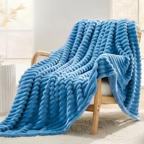 Fleece Throw Blanket for Couch, 320GSM Super Soft Cozy Throw XL(50"x70") Blue