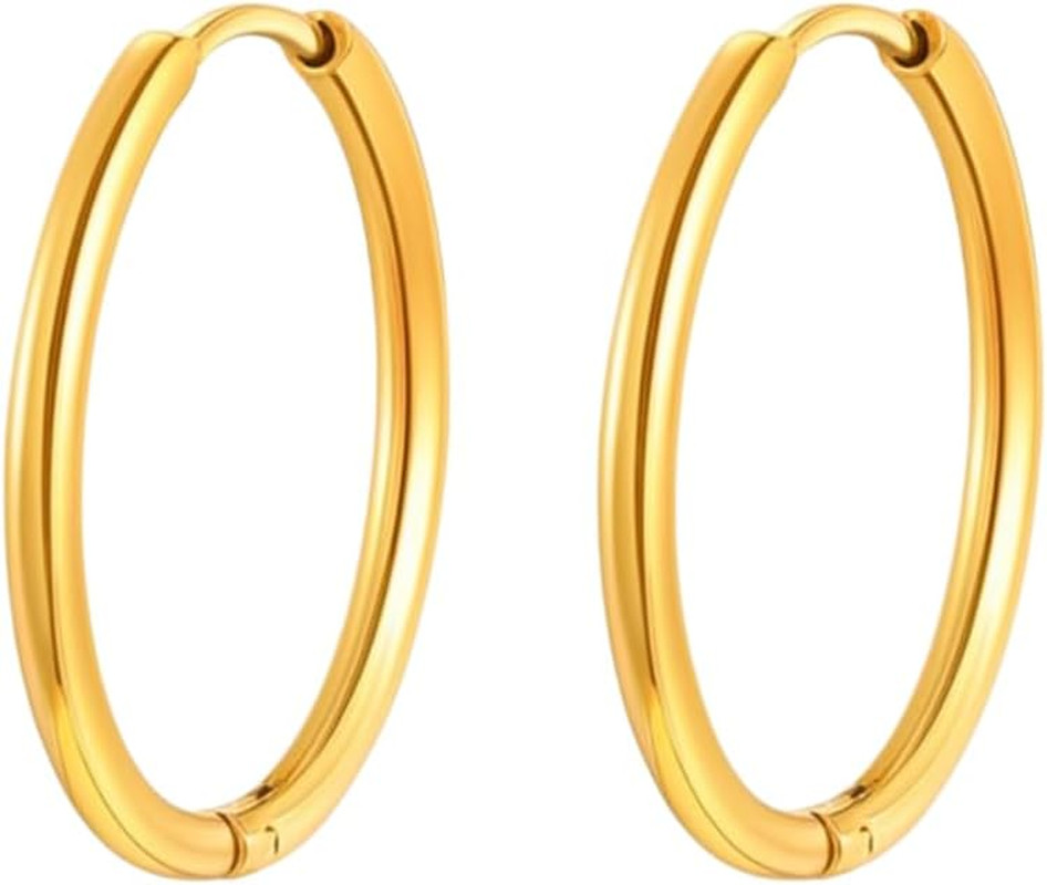 18K Gold Plated Hoop Earrings for Women, Waterproof Stainless Steel Huggie Hoops