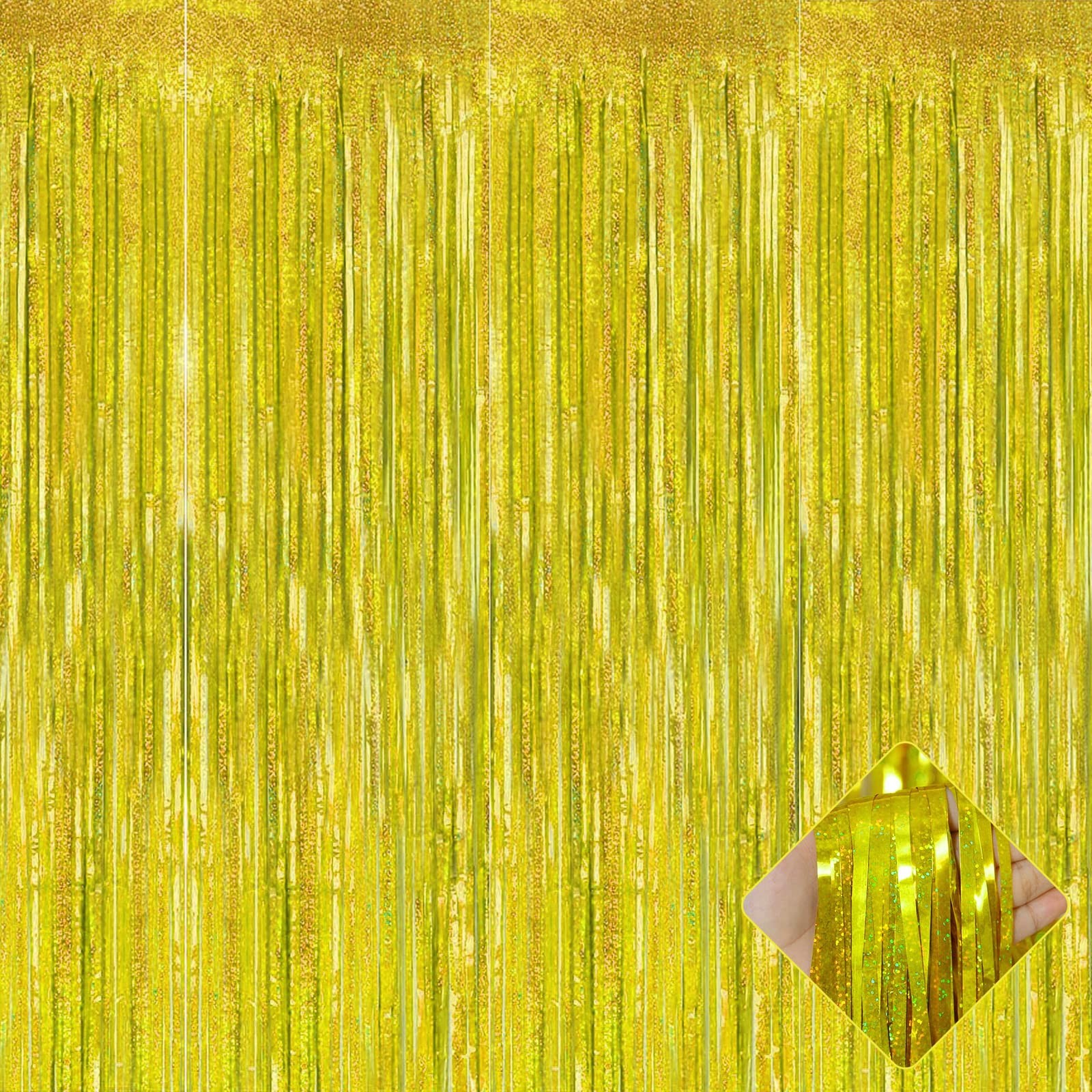 Gold Metallic Tinsel Foil Fringe Streamer Curtain Backdrop 3.2x8.2 FT 4 PCS