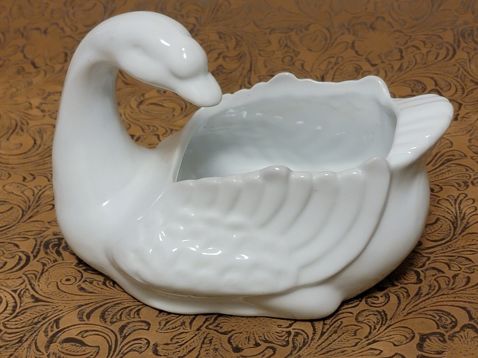 Vintage Mid Century Swan Goose Figurine & Vase White Porcelain Planter MCM Ⴐ