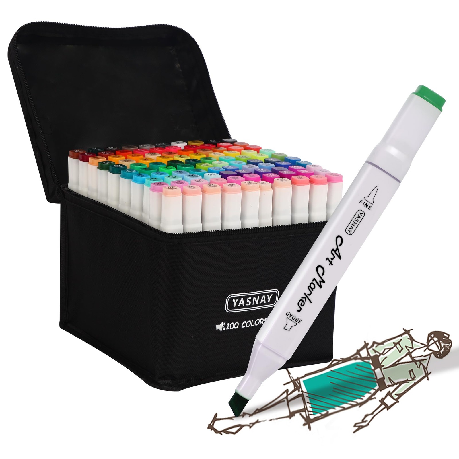 Alcohol Markers 100 Colors Dual Tip Art Marker Drawing Yasnay Coloring Sketching