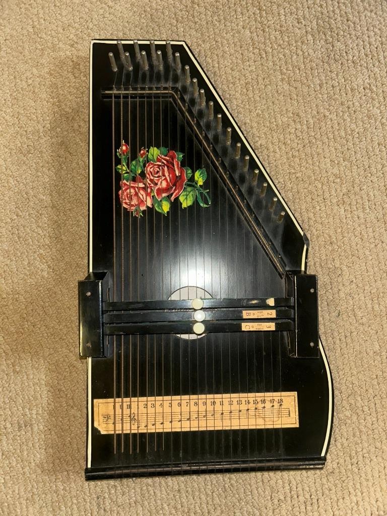 Vintage German Zither - Autoharp - Chord Harp 21 String & 3 Chord & Rose Detail