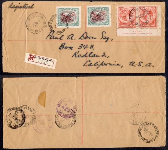 PAPUA 1935 REG w/IMPRINTS/AIR COMBO TO USA