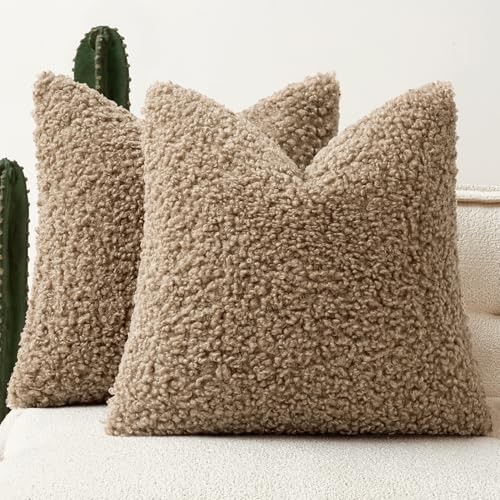  Faux Fur Throw Pillow Covers 20x20 Inch Set of 2 20" x 20" (Pack of 2) Khaki