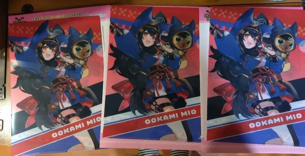 Hololive x Monster Hunter Mio Ogami Clear File Set of 3 Unused