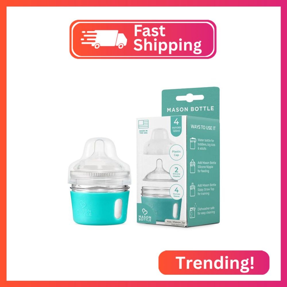 Mason Bottle Glass Baby Bottle DIY Kit – Fits 4oz Mason Jars – Includes 2X Slow 