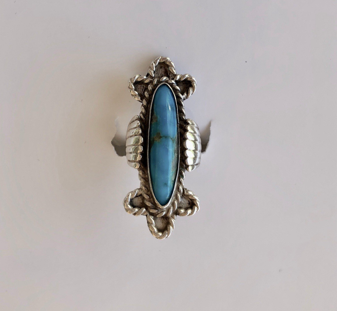 Large Navajo Natural Turquoise Sterling Silver Southwest Oval Ring Vintage