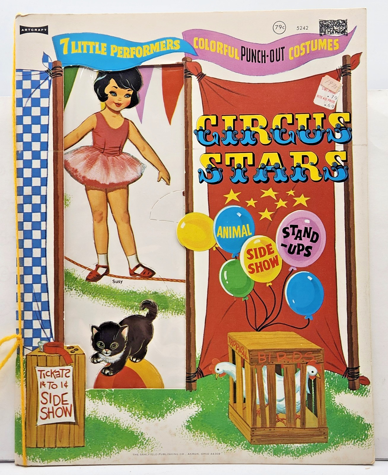 Circus Stars 7 Little Performers Uncut Paper Doll Book - Saalfield - Vintage