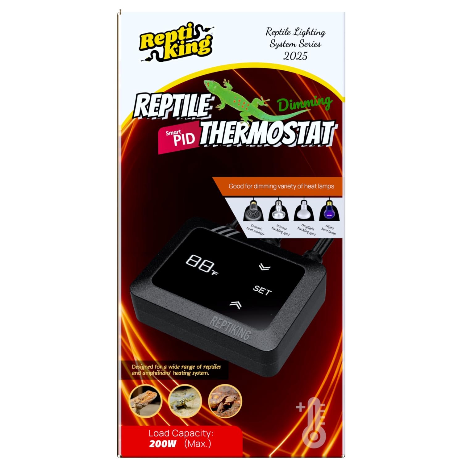ReptiKing Reptile Dimming Thermostat, Heat Lamp Temperature Controller, Black 