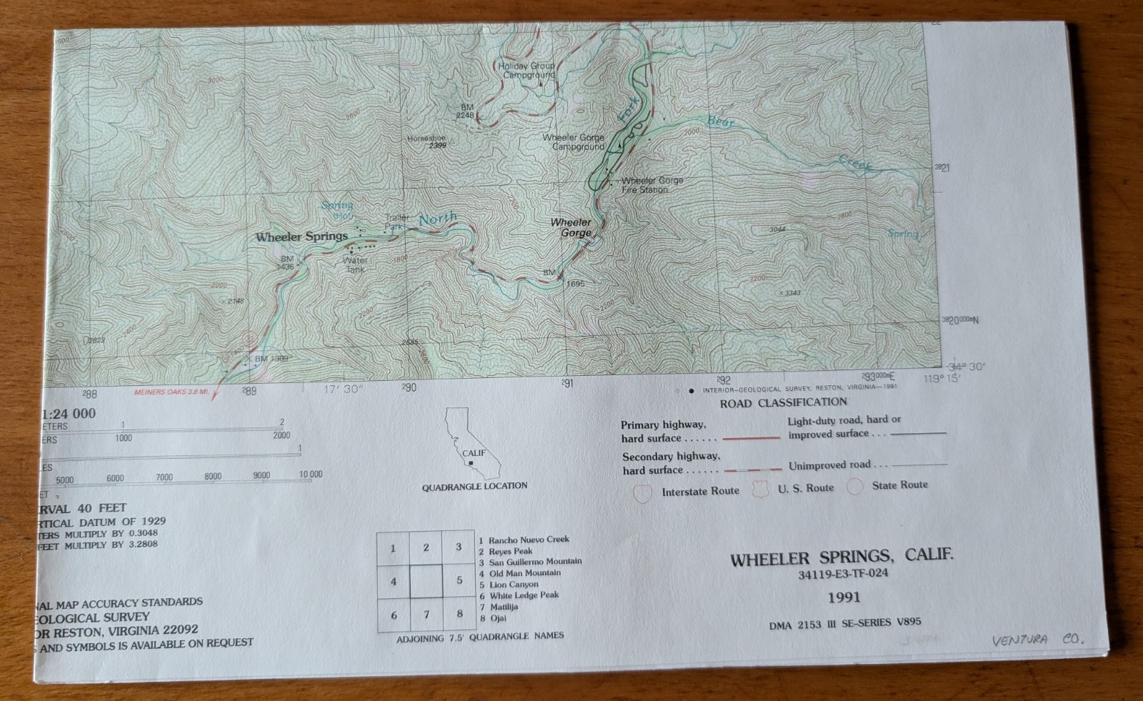 USGS Topo Map 7.5' Quad Wheeler Springs, California 34119-E3-TF-024, 1991