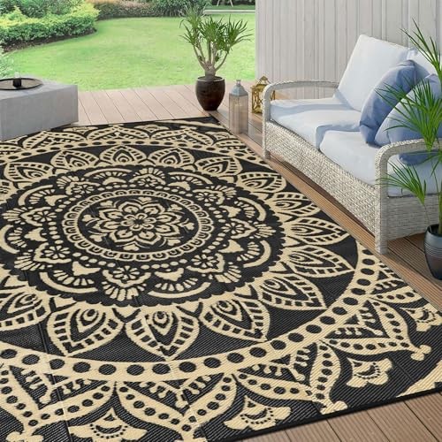  Waterproof Outdoor Rug 9x12ft Large Reversible Boho Plastic Straw Patio Deck 