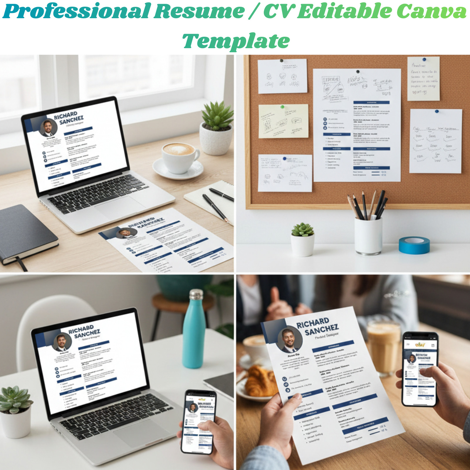 Professional Resume CV Template | Editable | Instant Digital Download | Canva
