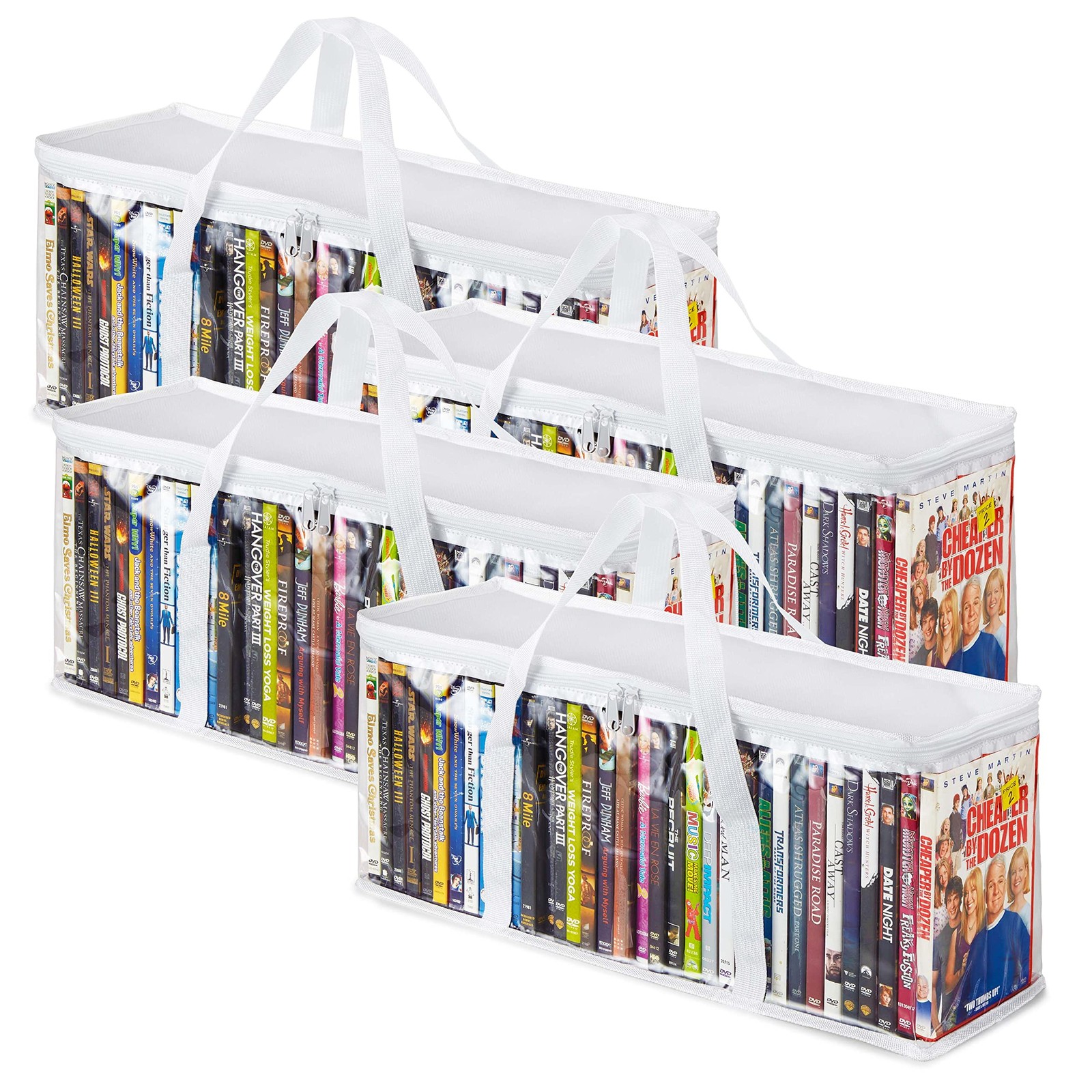 Stock Your Home DVD Storage Bags (Set of 4) Media Organizer Bag 4 Pack, White 