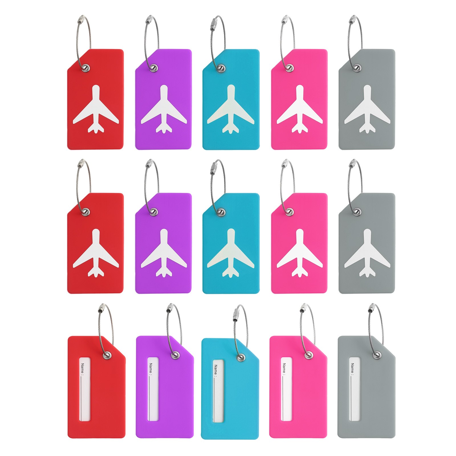 15 Pcs Silicone Luggage Tag, Purple/Light Blue/Grey/Red/Rose Red