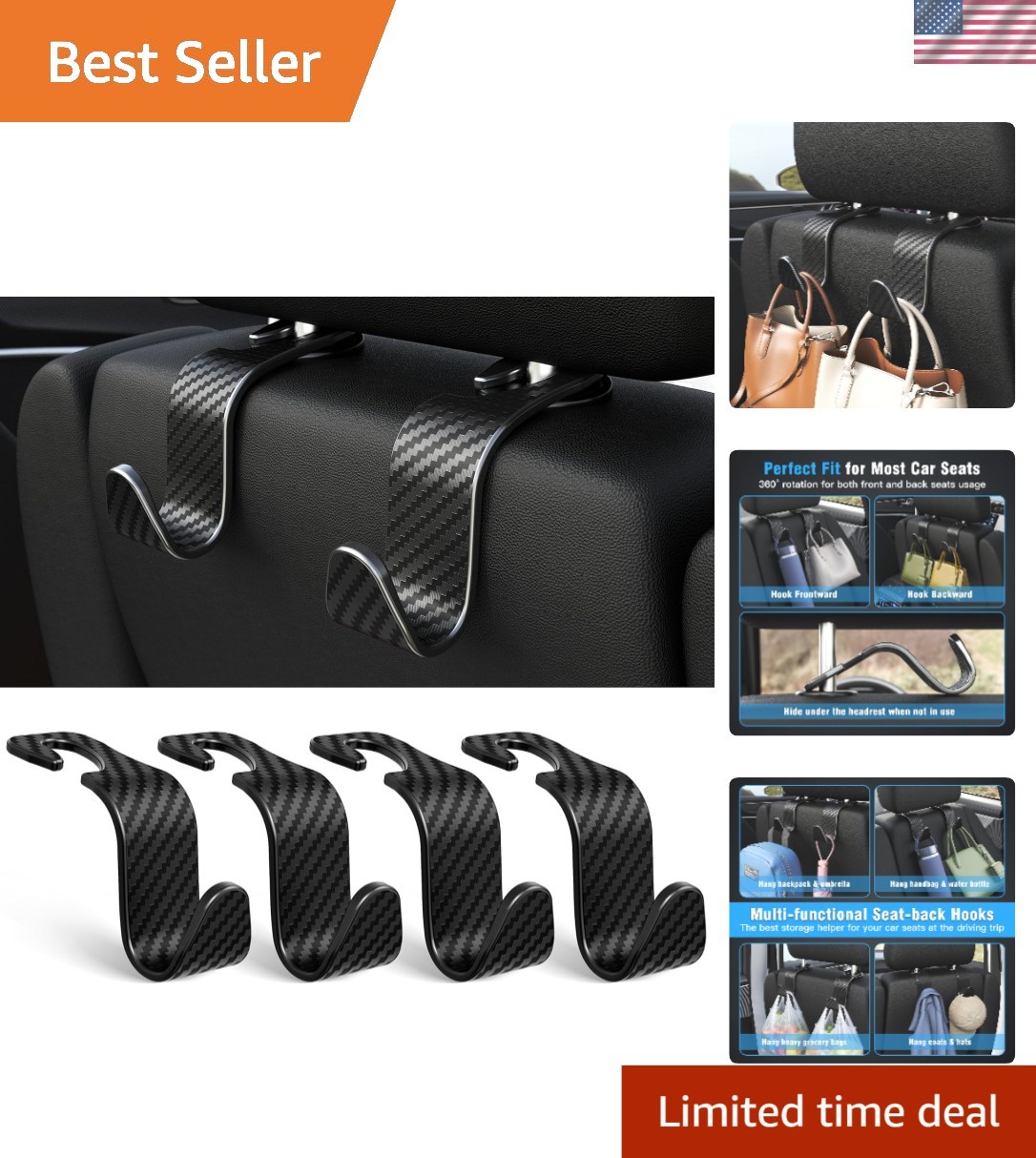360-Degree Rotating Car Headrest Hook Set - Perfect for Storage & Cleanliness