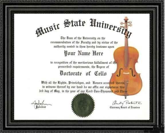 Cello Lover's Doctorate Diploma / Degree Custom made & Designed for You UNIQUE