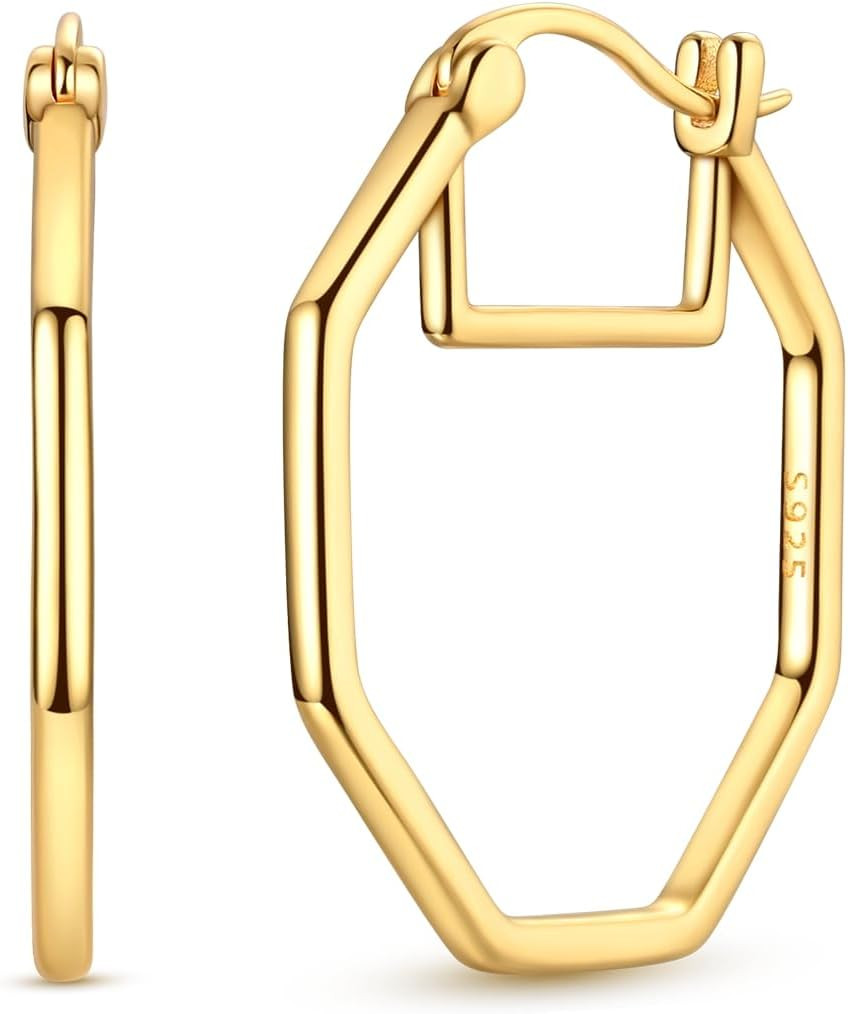 925 Sterling Silver Hoop Earrings for Women 14K Gold Plated Hoop Earrings Lightw