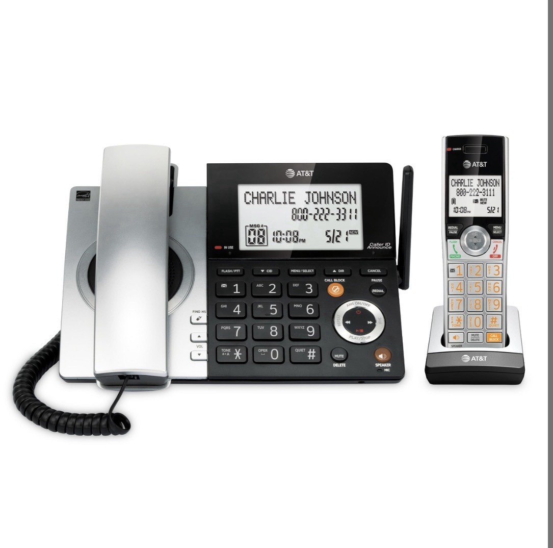 AT&T CL84107 DECT 6.0 Expandable Corded/Cordless Phone with Smart Call Blocker -