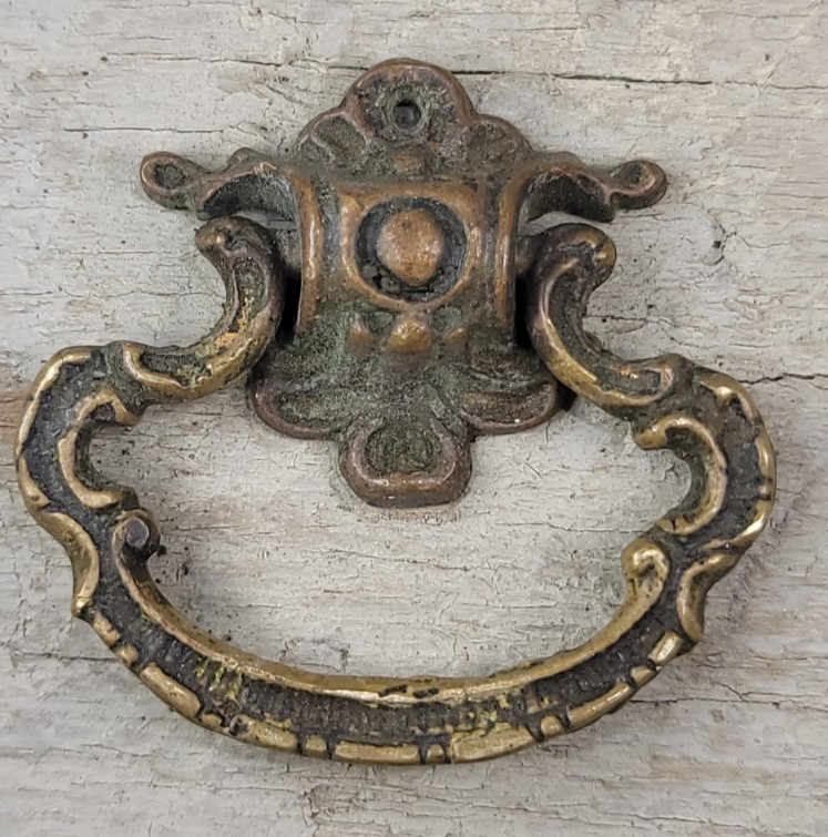 Drawer Pull Drop Bail Handle Cabinet Cupboard Single Post Solid Brass Vintage