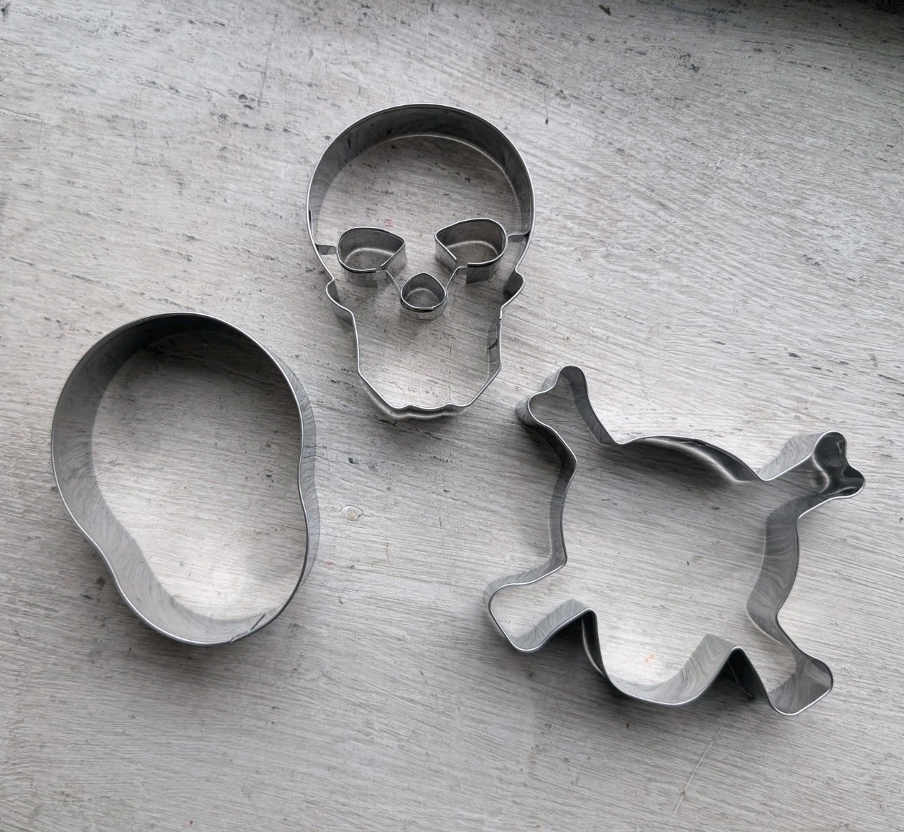 Vintage Halloween Trick or Treat Cookie Cutter Set Skull Silver Metal Lot of 3 P
