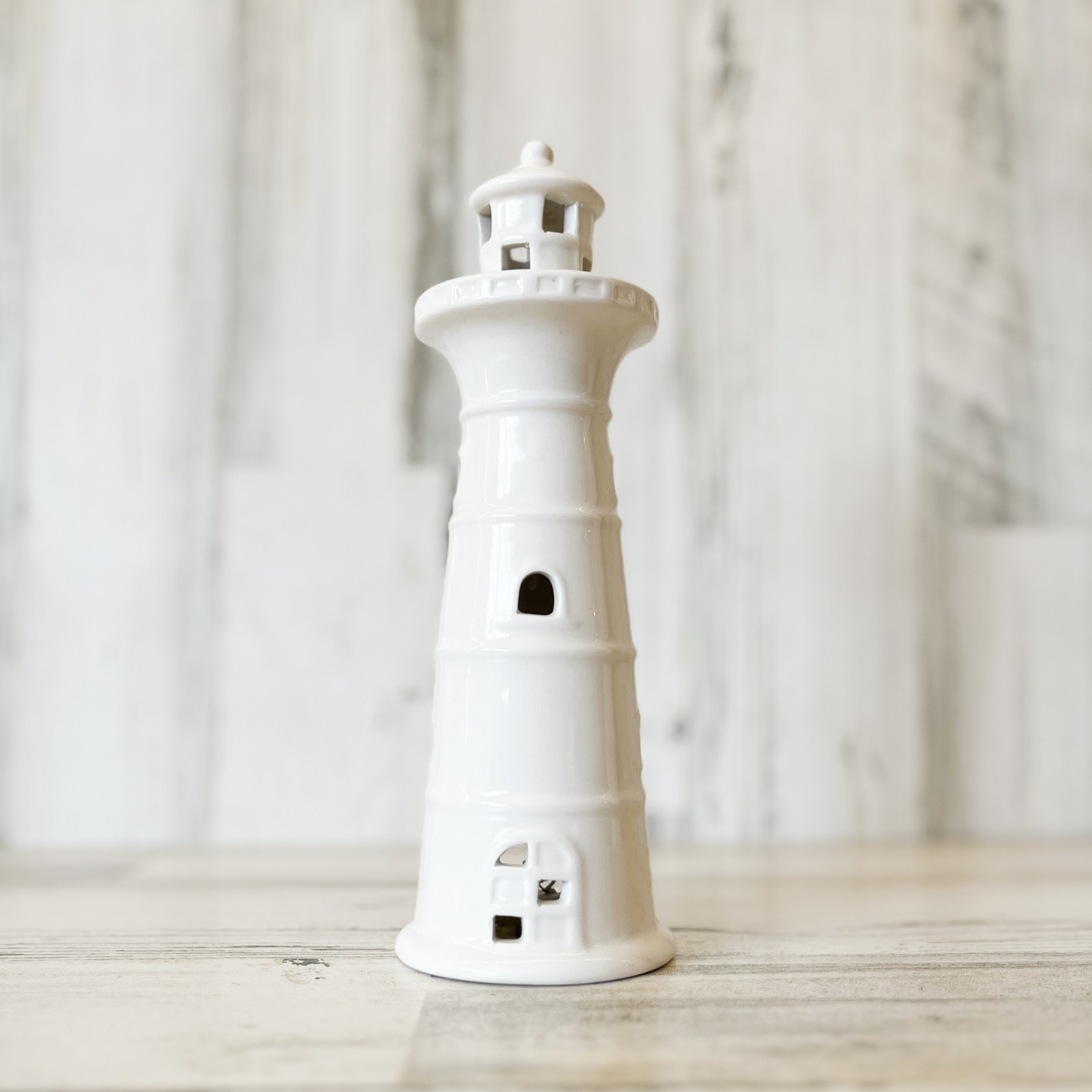 White Glass Lighthouse Night Light Decor Nautical Seaside Beach