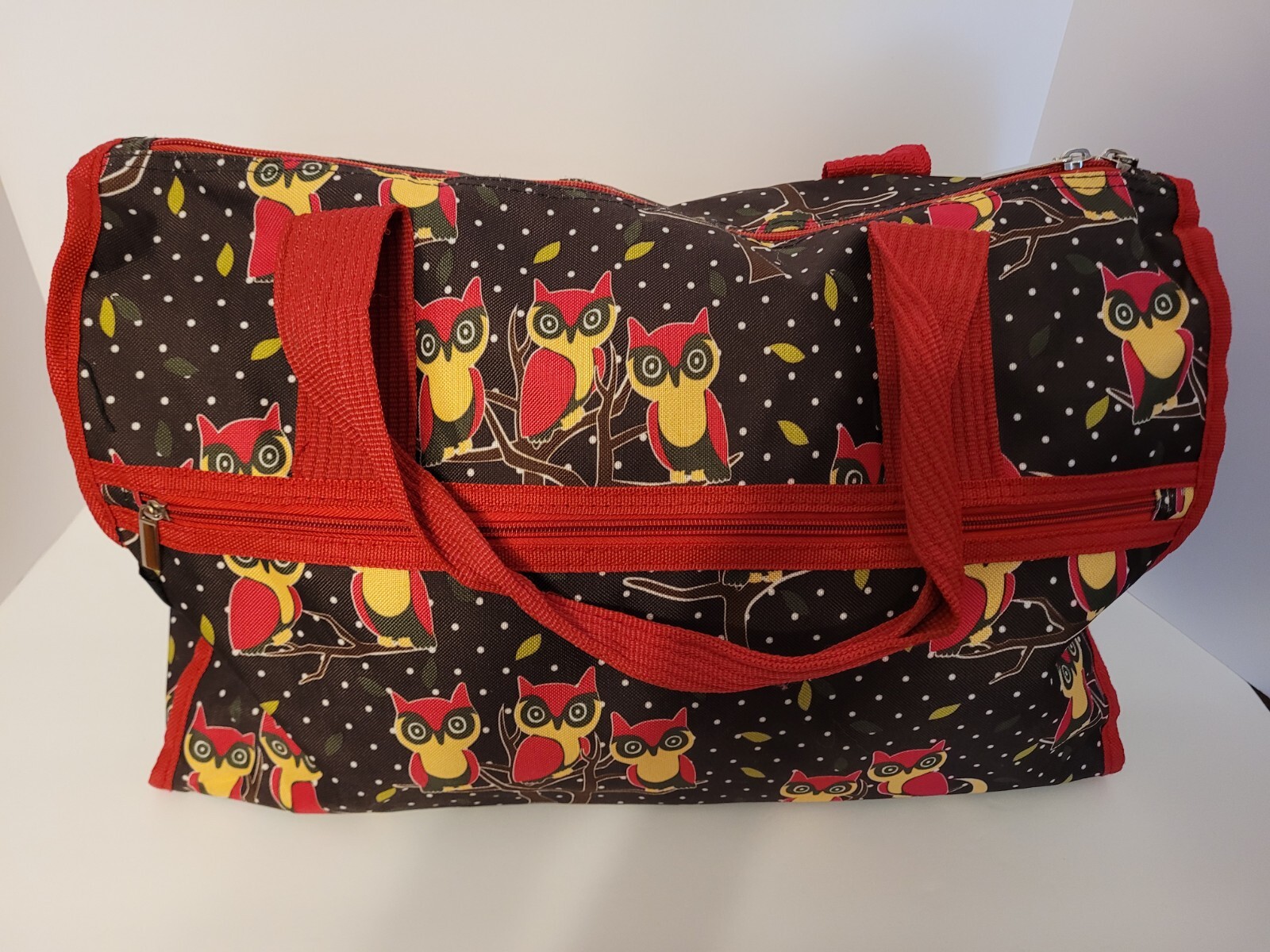 Weekender Travel Luggage Overnight Tote Bag Red & Black Owls