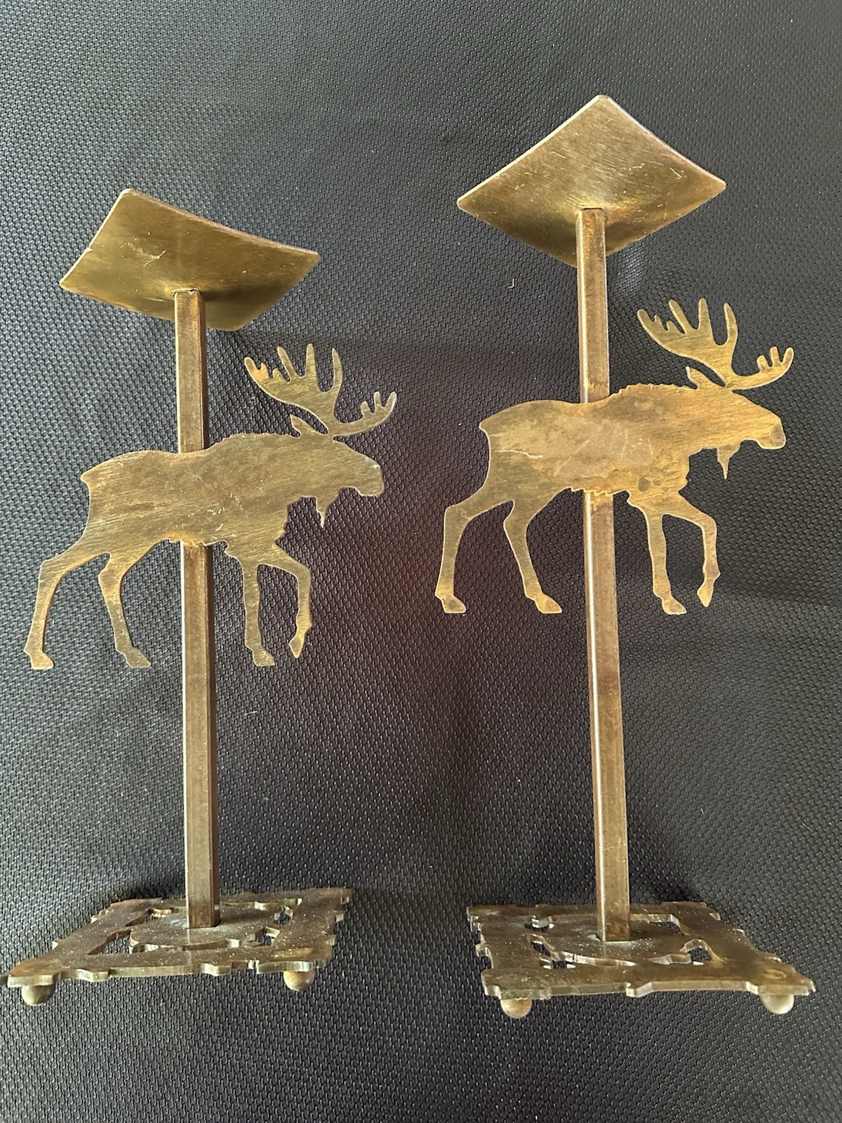 Heavy Custom Iron Rustic Moose Candle Holders Lakehouse Cabin Nature Decor (2)