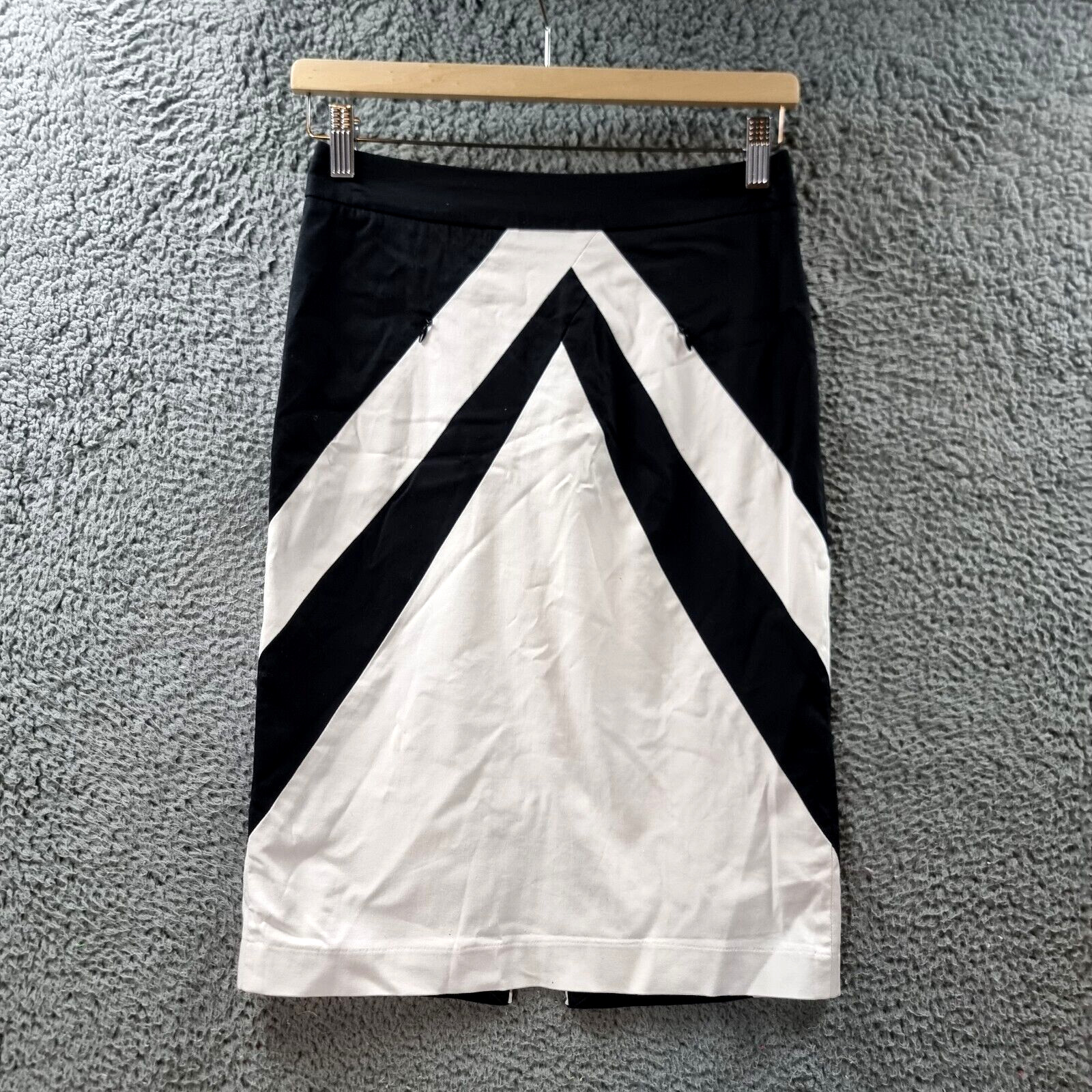 Jacqui E Womens Pencil Skirt Size 6 Ivory Black Knee Length