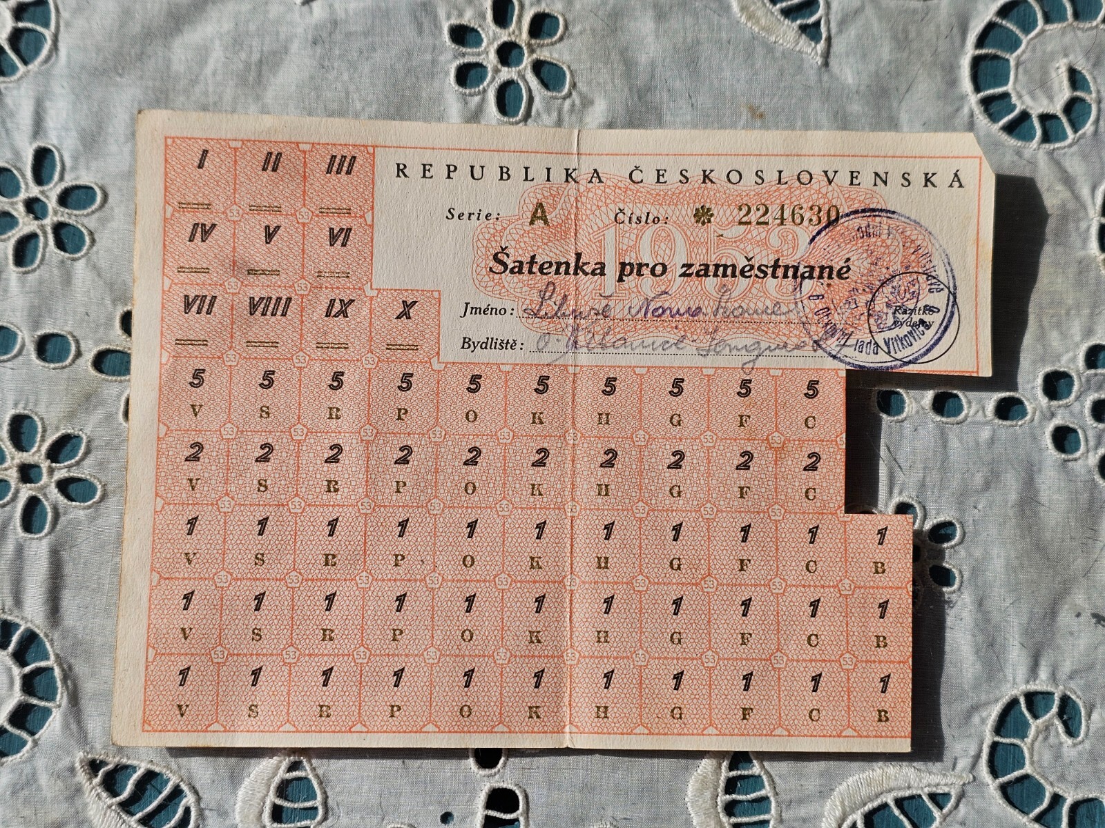 retro old coupons - Republika Československa - Šatenka pro zamestnané (1953) #95
