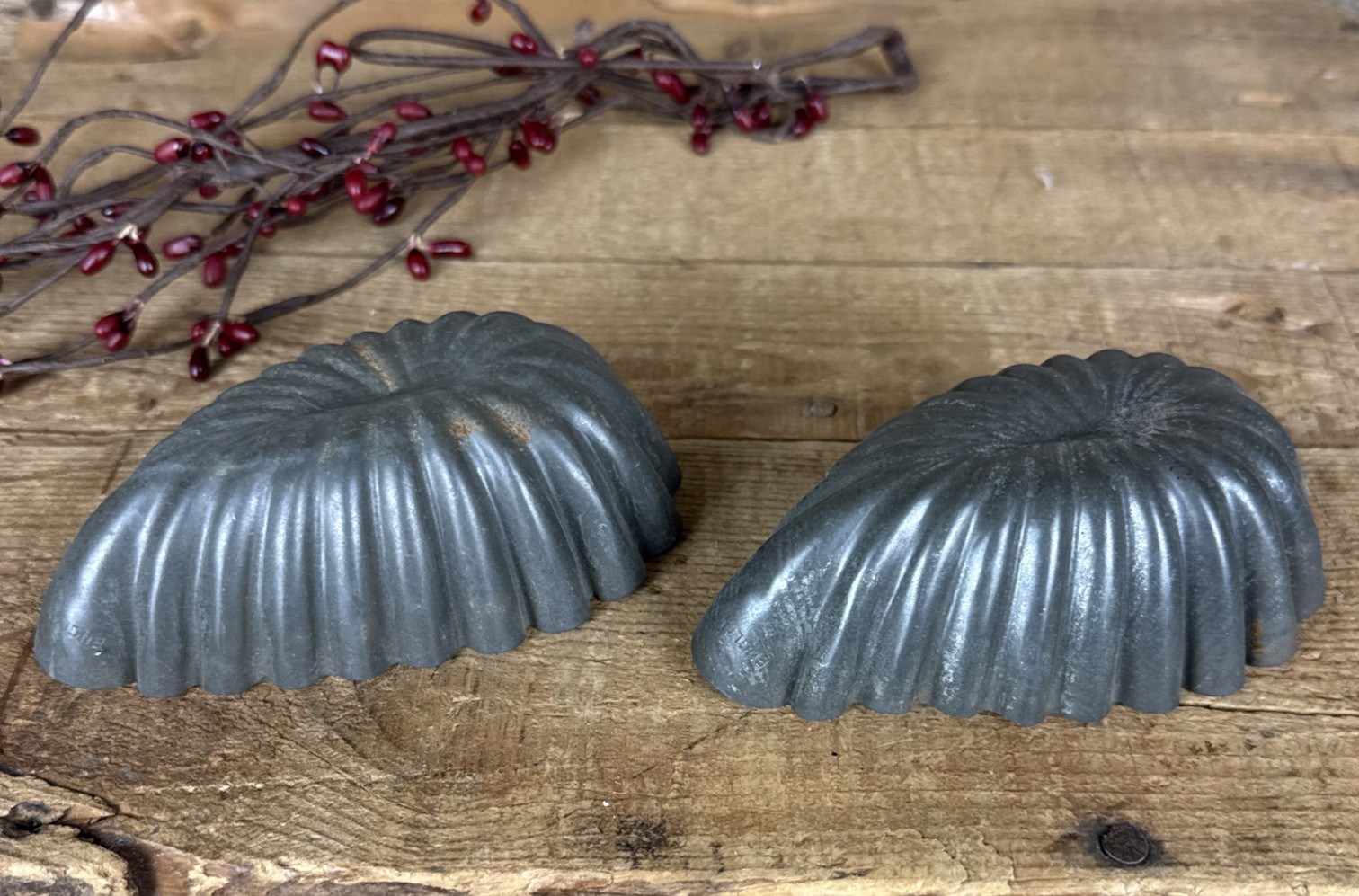 2 Antique Tin Food Mold Small Size Pudding Cake Jello Dessert Molds