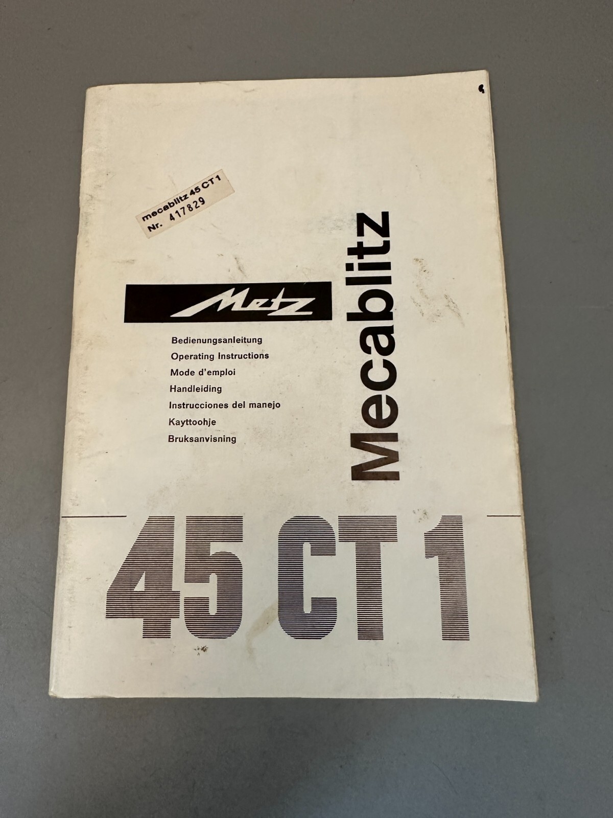 Original Instructions Manual for Metz Mecablitz 45 CT 1