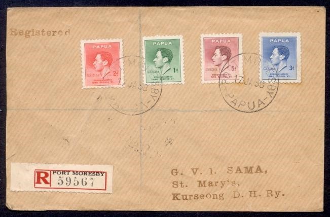 PAPUA 1938 KGVI COMBO REG TO INDIA