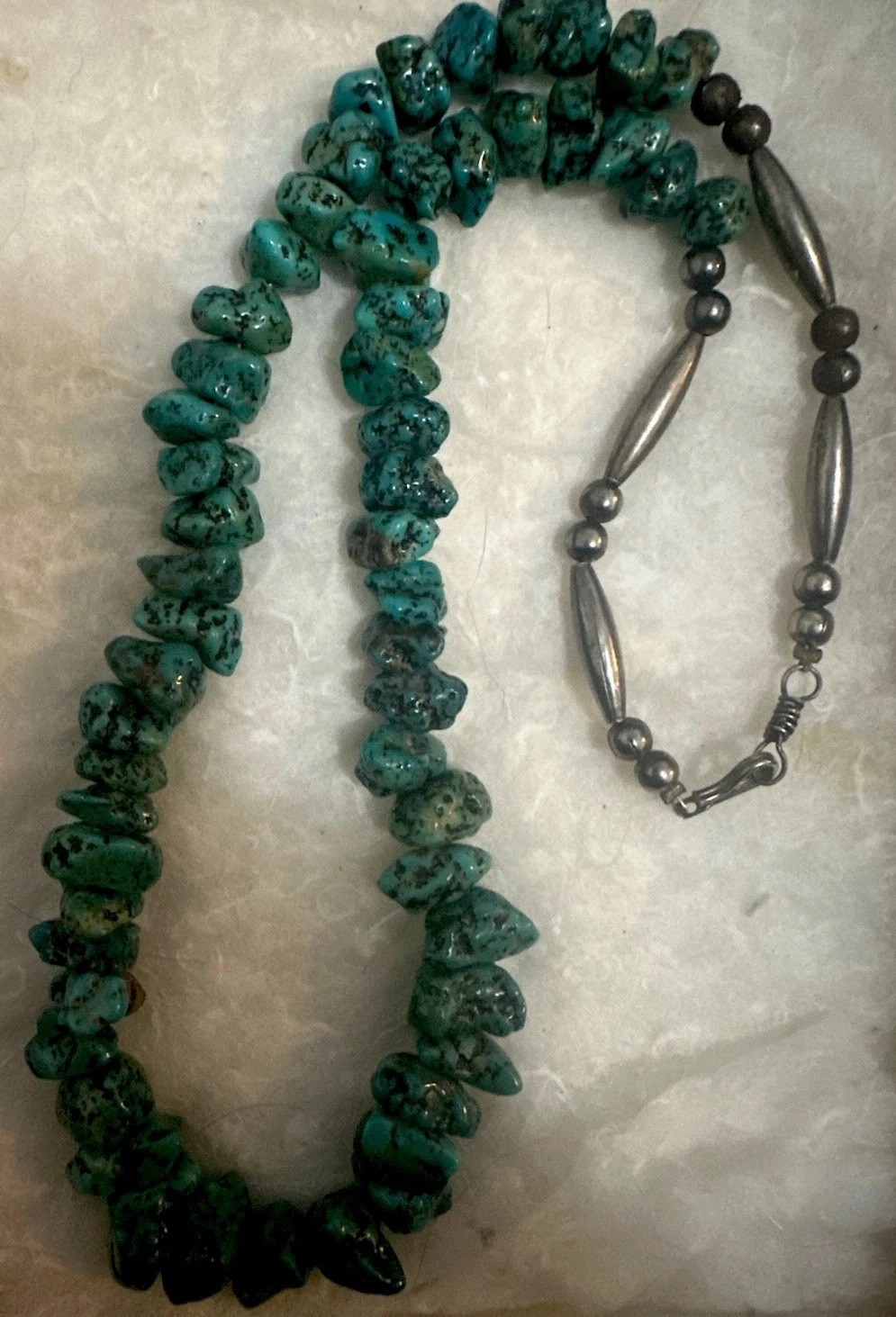 Turquoise Nugget Chip Necklace, Blue Green Stones Dark Matrix Vintage, Southwest